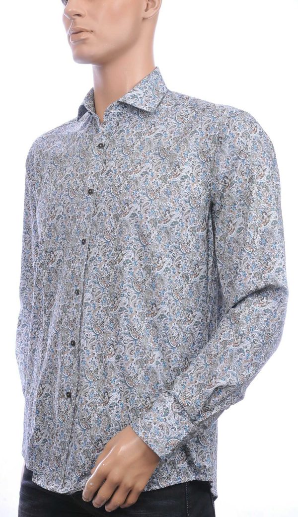Corrino Italiaans getailleerd slim fit allover paisley dessin heren overhemd Groen