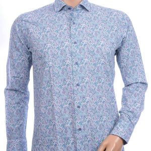Corrino Italiaans getailleerd slim fit allover paisley dessin heren overhemd Groen