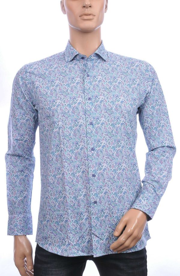 Corrino Italiaans getailleerd slim fit allover paisley dessin heren overhemd Groen