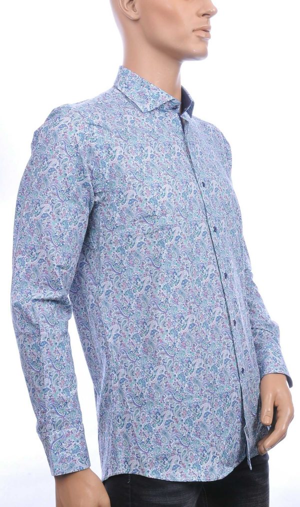 Corrino Italiaans getailleerd slim fit allover paisley dessin heren overhemd Groen