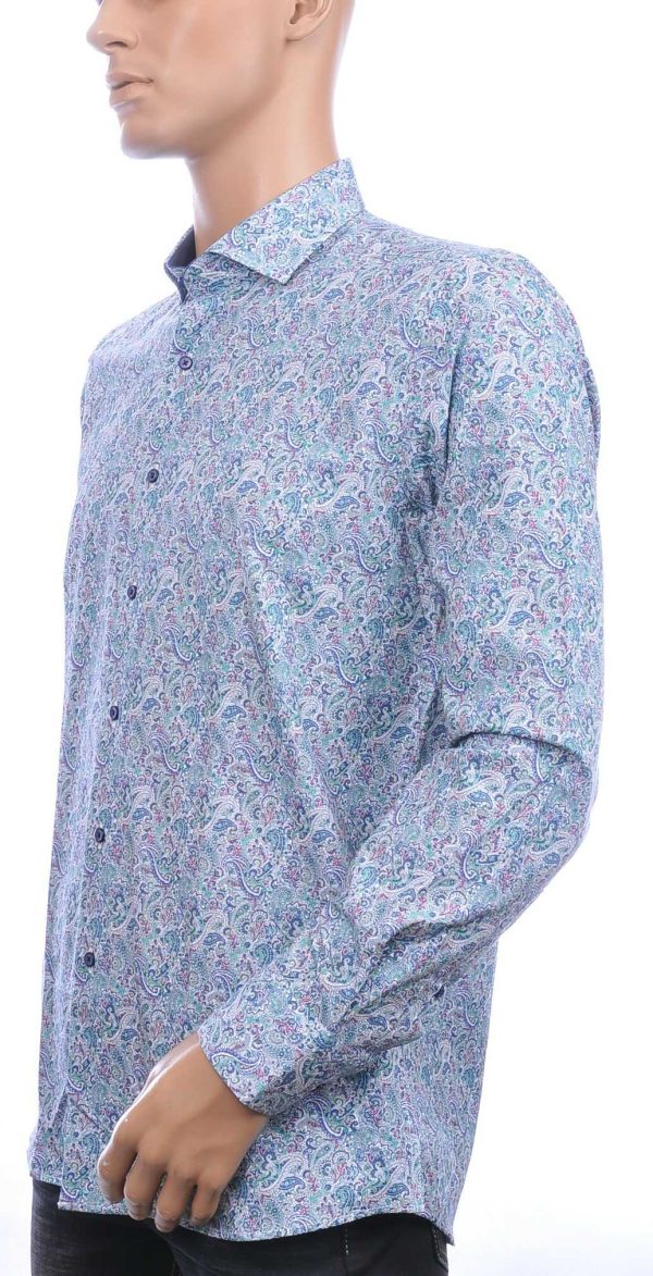 Corrino Italiaans getailleerd slim fit allover paisley dessin heren overhemd Groen