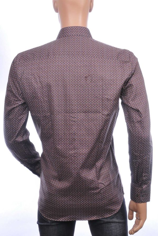 Corrino Italiaans getailleerd slim fit allover puntjes dessin heren overhemd Bruin