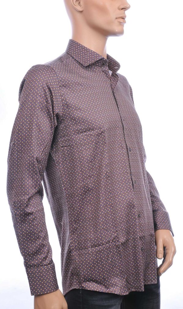 Corrino Italiaans getailleerd slim fit allover puntjes dessin heren overhemd Bruin