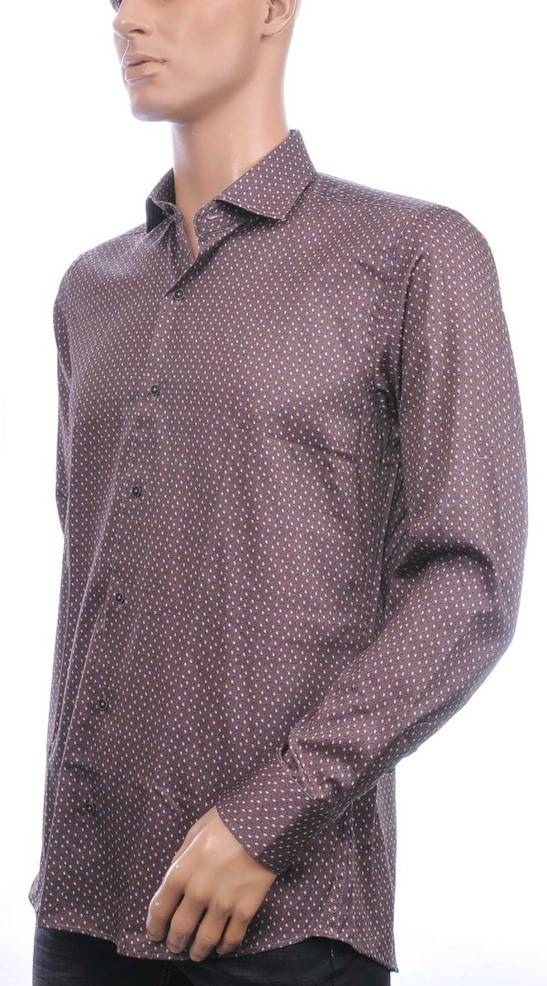 Corrino Italiaans getailleerd slim fit allover puntjes dessin heren overhemd Bruin