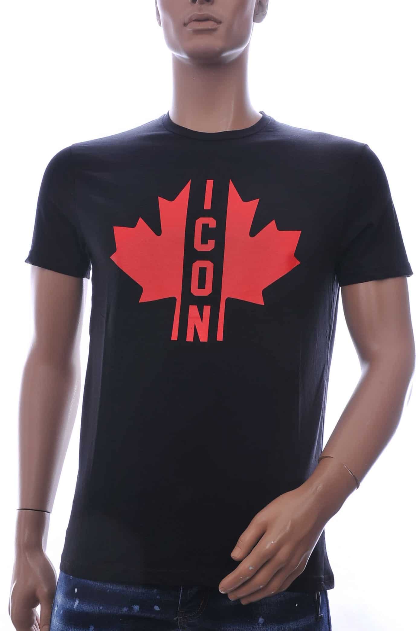 Delegeren Sympathiek automaat ICON2 ronde hals T-shirt met ICON2 letters en Canada blaadje print Zwart