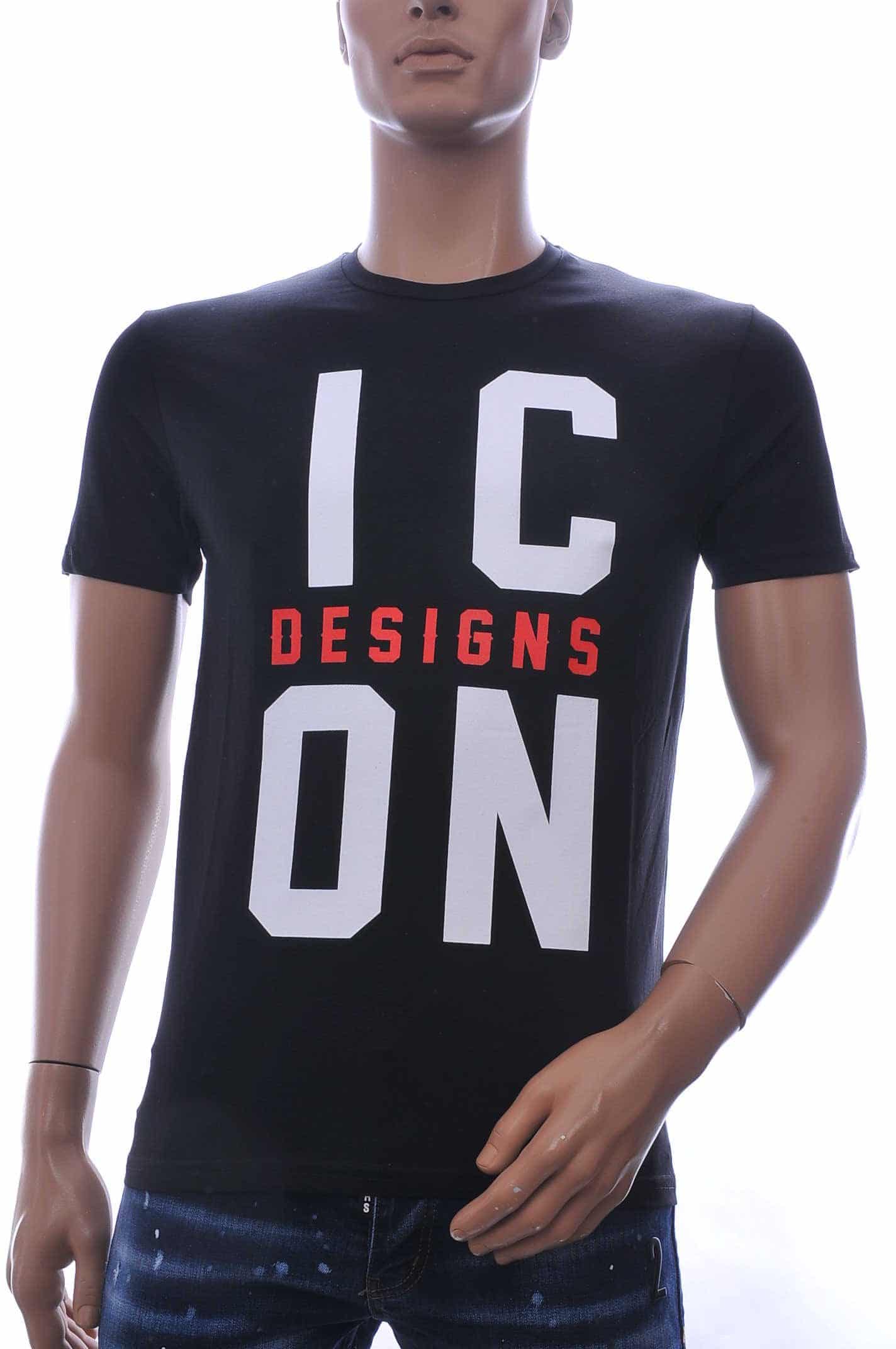 fiets Verlichting Hiel ICON2 ronde hals T-shirt met ICON2 letters Zwart