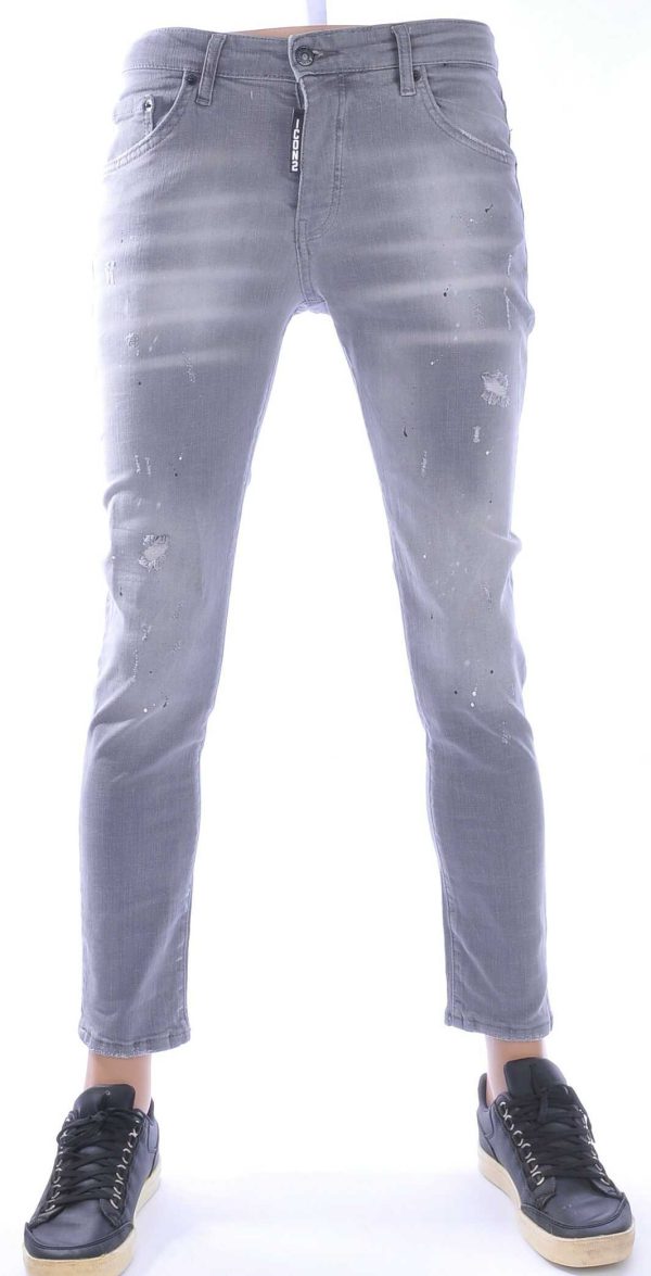 ICON2 Hippe Gescheurde Slim Fit Stretch Jeans voor Heren met Verfspatten – Donkergrijs | Trendy Slim Fit Jeans met Stretch, Casual en Chique