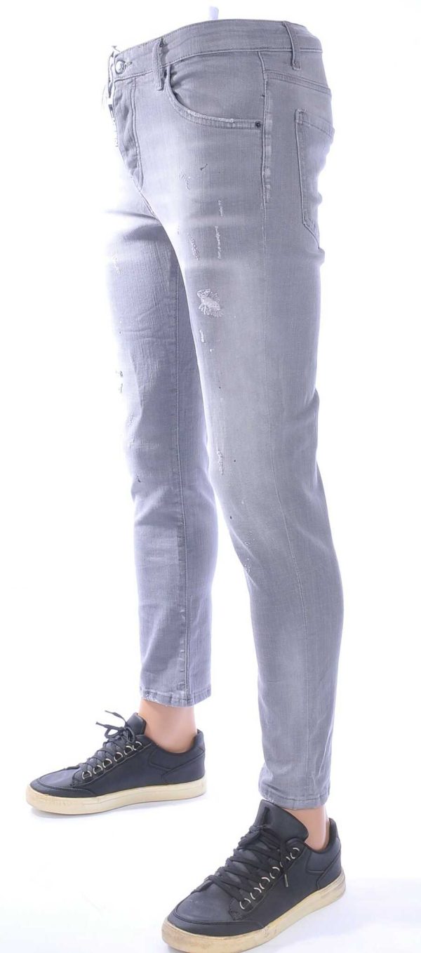 ICON2 Hippe Gescheurde Slim Fit Stretch Jeans voor Heren met Verfspatten – Donkergrijs | Trendy Slim Fit Jeans met Stretch, Casual en Chique