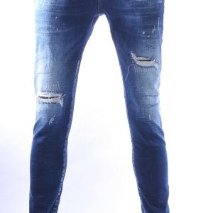 ICON2 hippie gescheurde slim fit stretch heren jeans Blauw