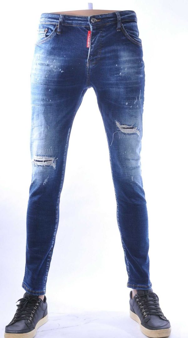 ICON2 hippie gescheurde slim fit stretch heren jeans Blauw