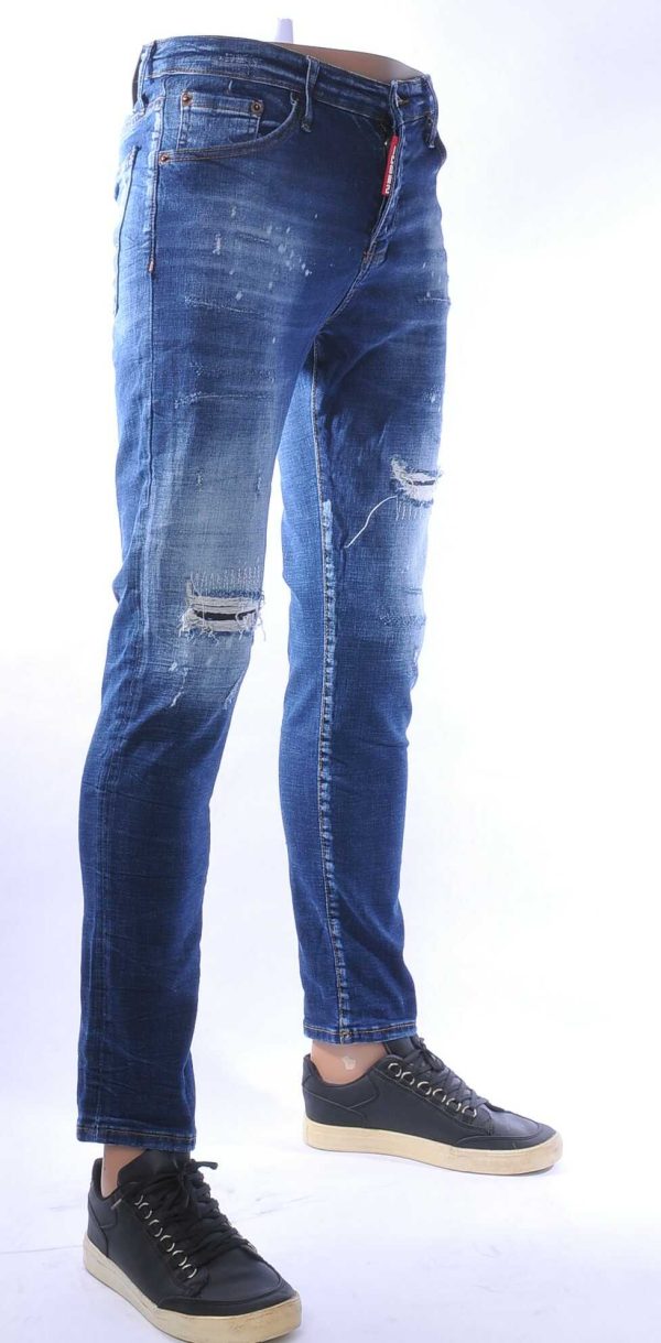 ICON2 hippie gescheurde slim fit stretch heren jeans Blauw