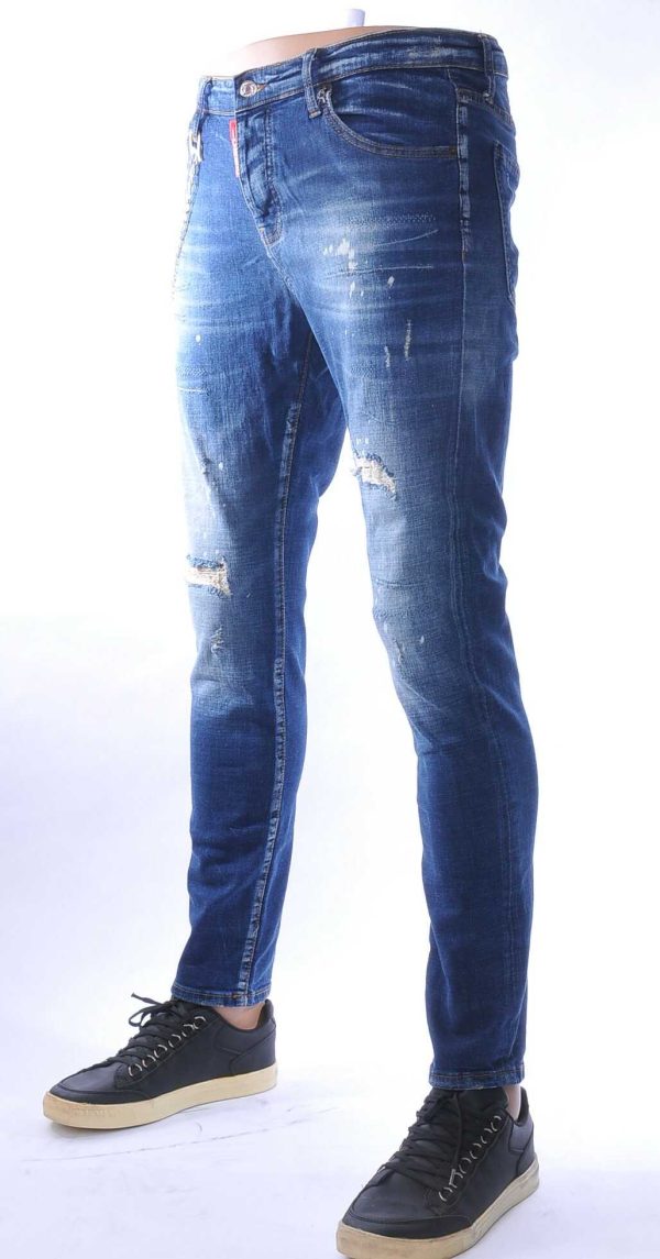 ICON2 hippie gescheurde slim fit stretch heren jeans Blauw