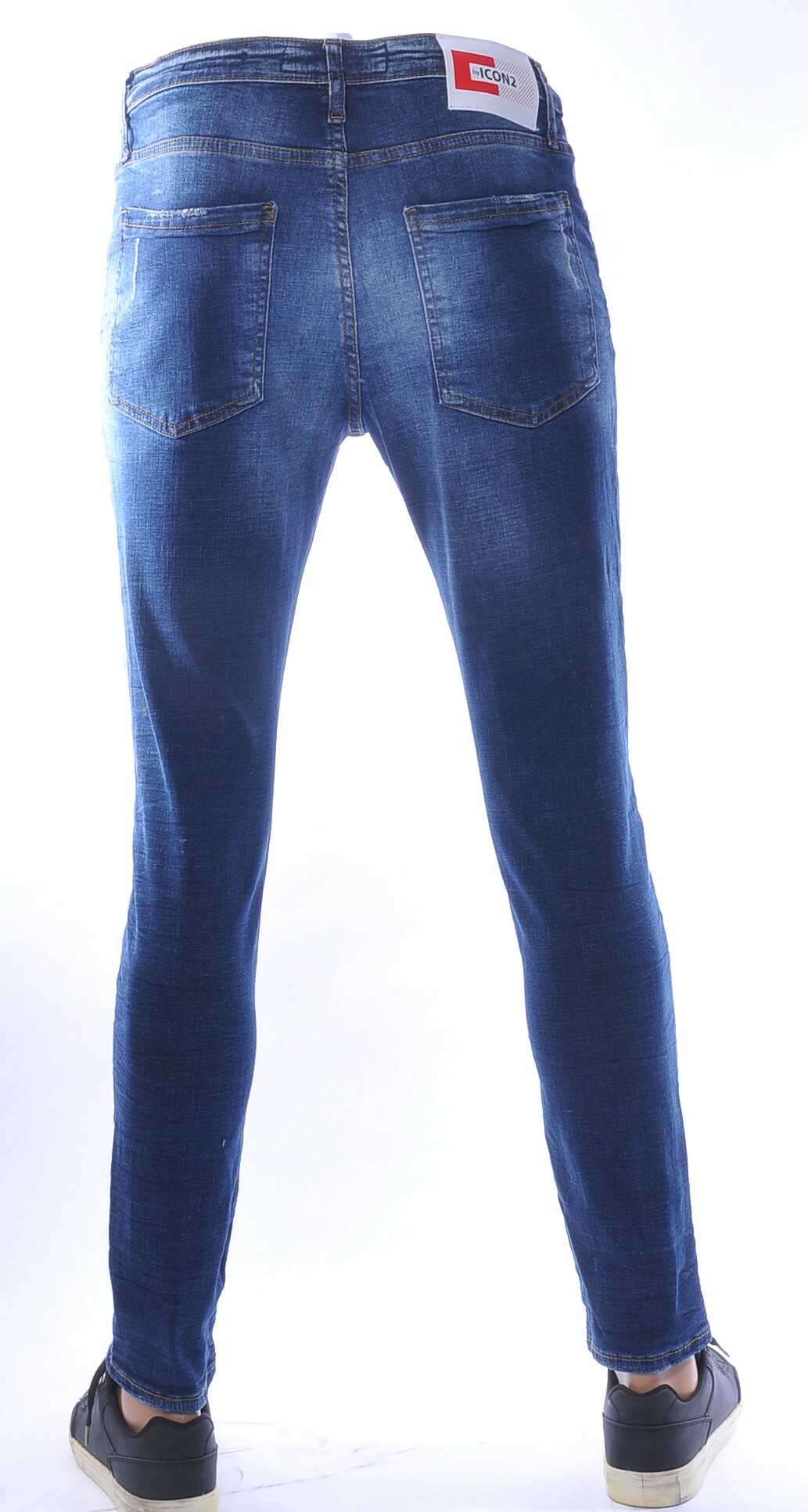 ICON2 hippie gescheurde slim fit stretch heren jeans Blauw