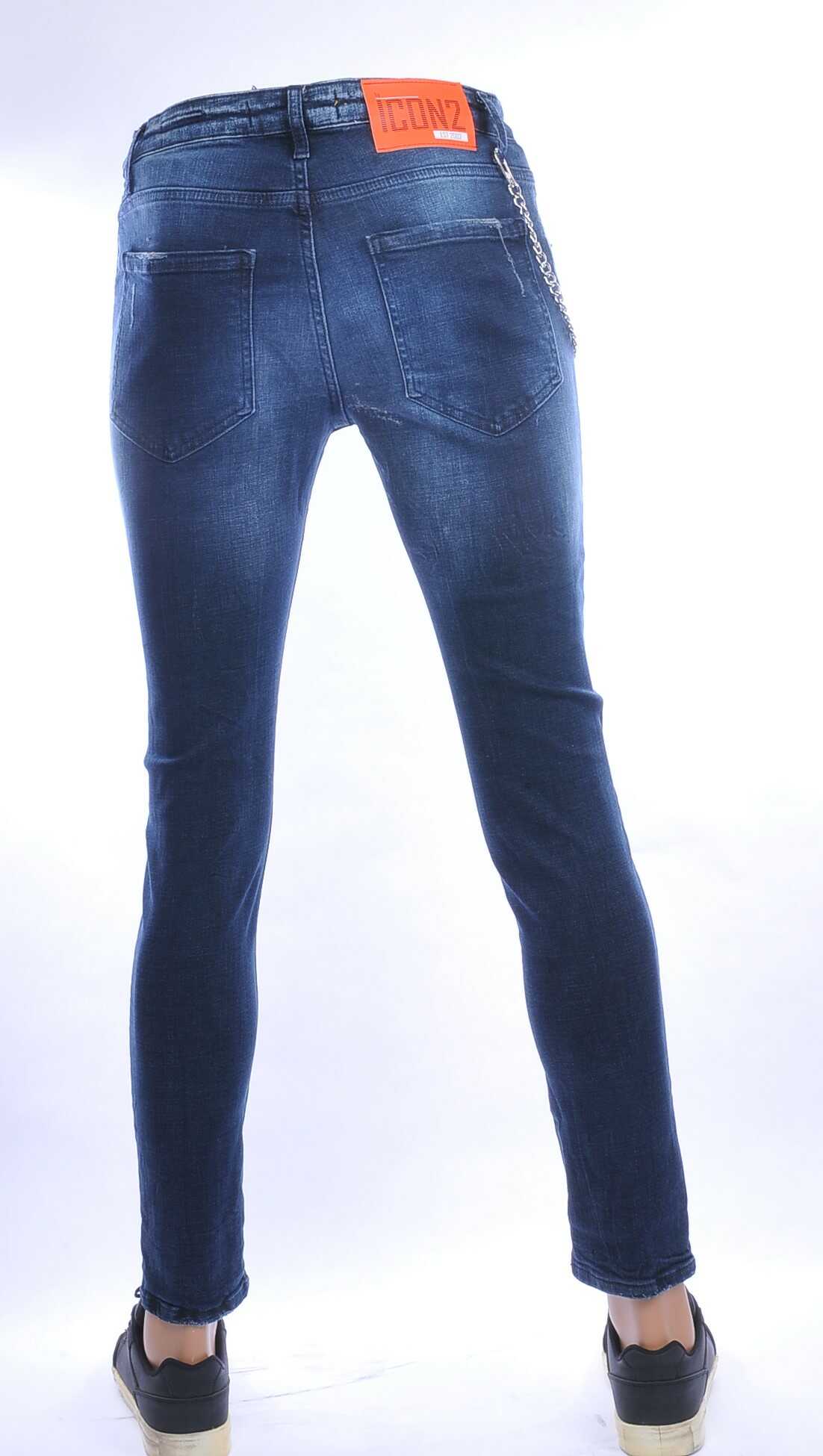 ICON2 hippie gescheurde slim fit stretch heren jeans met verfspatten Blauw