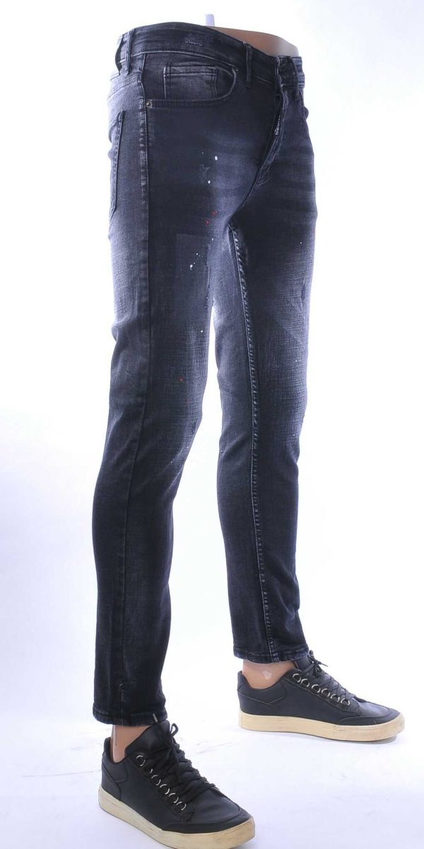 ICON2 hippie gescheurde slim fit stretch heren jeans met verfspatten Zwart