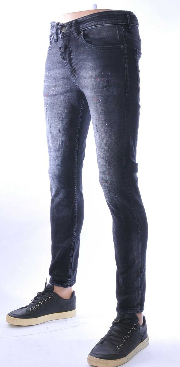 ICON2 hippie gescheurde slim fit stretch heren jeans met verfspatten Zwart