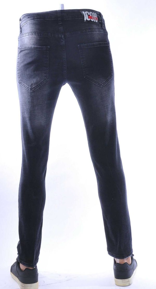 ICON2 hippie gescheurde slim fit stretch heren jeans met verfspatten Zwart - Afbeelding 2