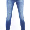 VALENCI hippie gescheurde slim fit stretch skinny heren jeans Blauw