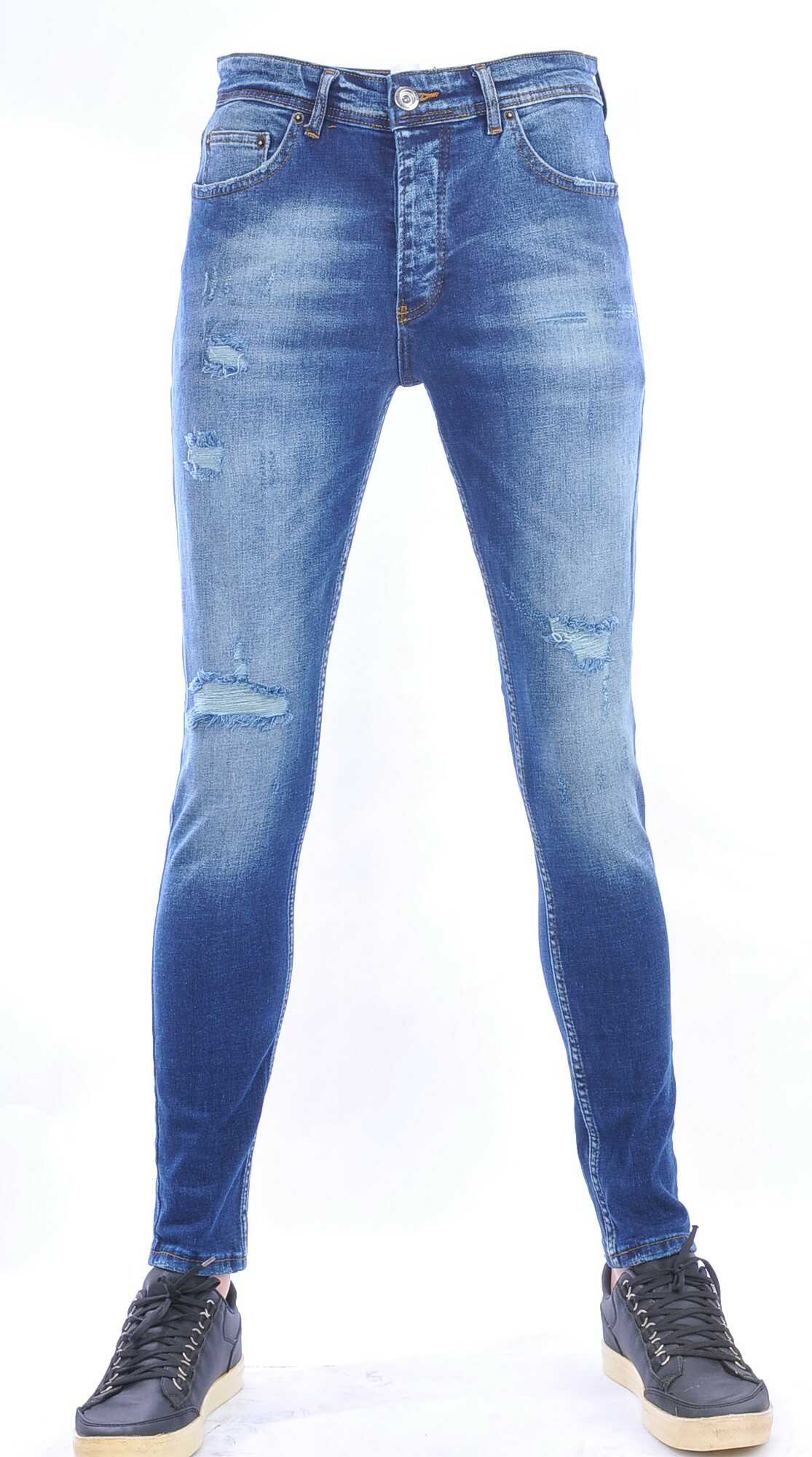 VALENCI hippie gescheurde slim fit stretch skinny heren jeans Blauw