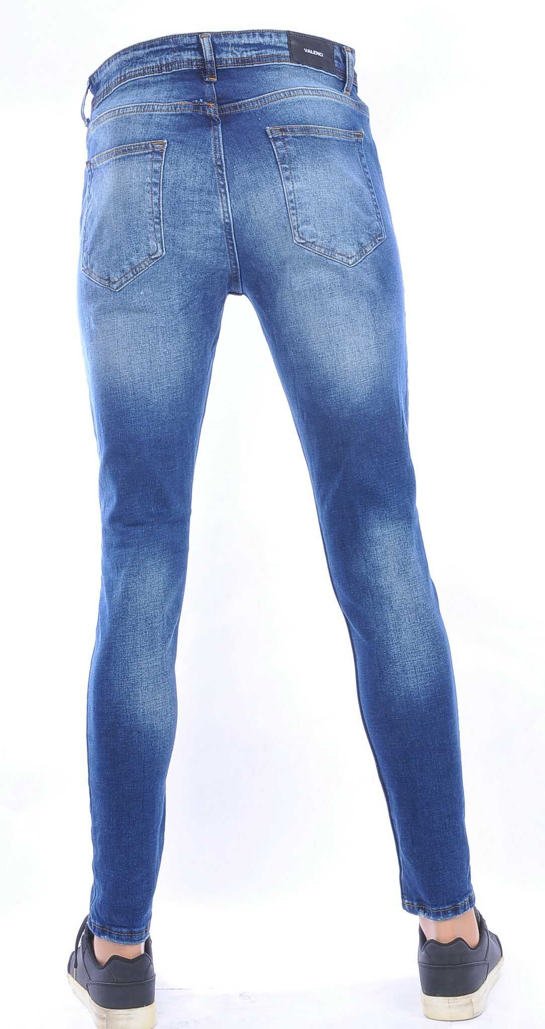 VALENCI hippie gescheurde slim fit stretch skinny heren jeans Blauw
