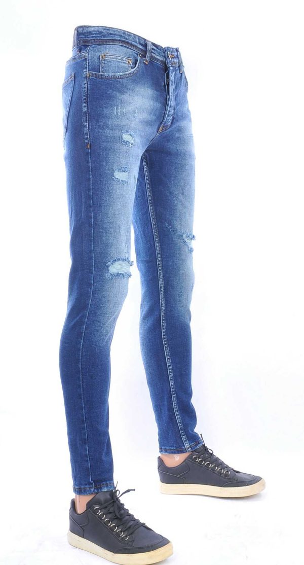 VALENCI hippie gescheurde slim fit stretch skinny heren jeans Blauw