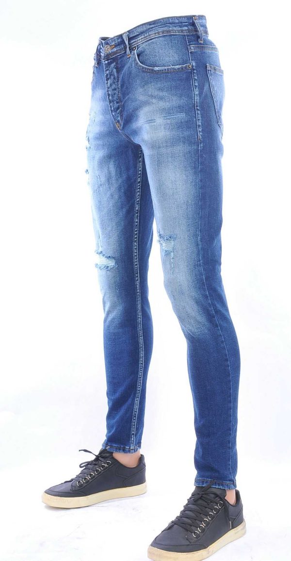 VALENCI hippie gescheurde slim fit stretch skinny heren jeans Blauw