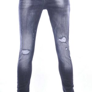 VALENCI hippie gescheurde slim fit stretch skinny heren jeans Zwart