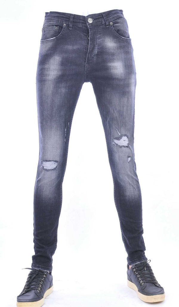 VALENCI hippie gescheurde slim fit stretch skinny heren jeans Zwart