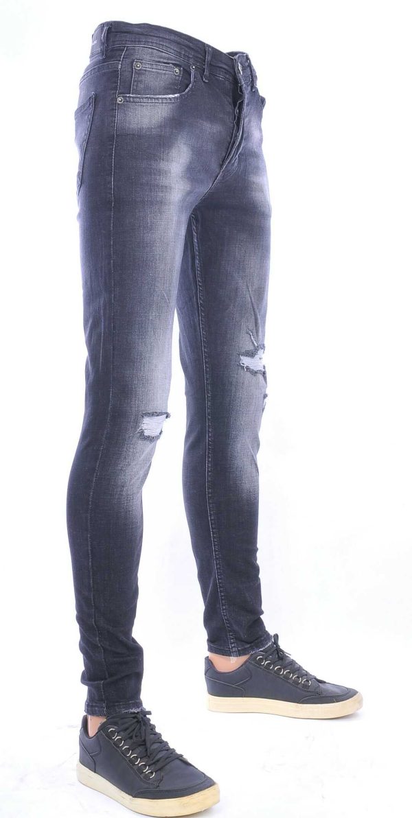 VALENCI hippie gescheurde slim fit stretch skinny heren jeans Zwart