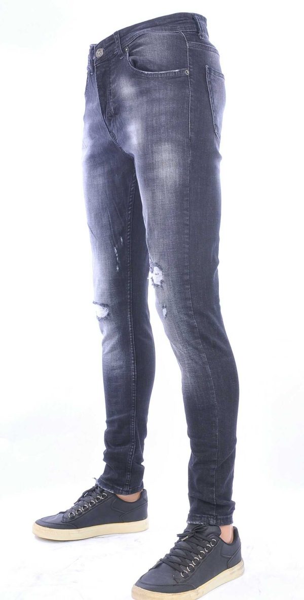 VALENCI hippie gescheurde slim fit stretch skinny heren jeans Zwart