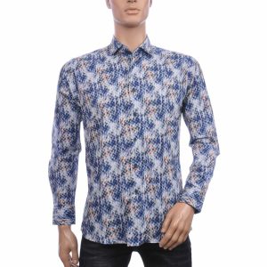 Corrino Italiaans Getailleerd Slim Fit Allover Blokjes Dessin Heren Overhemd – Navy