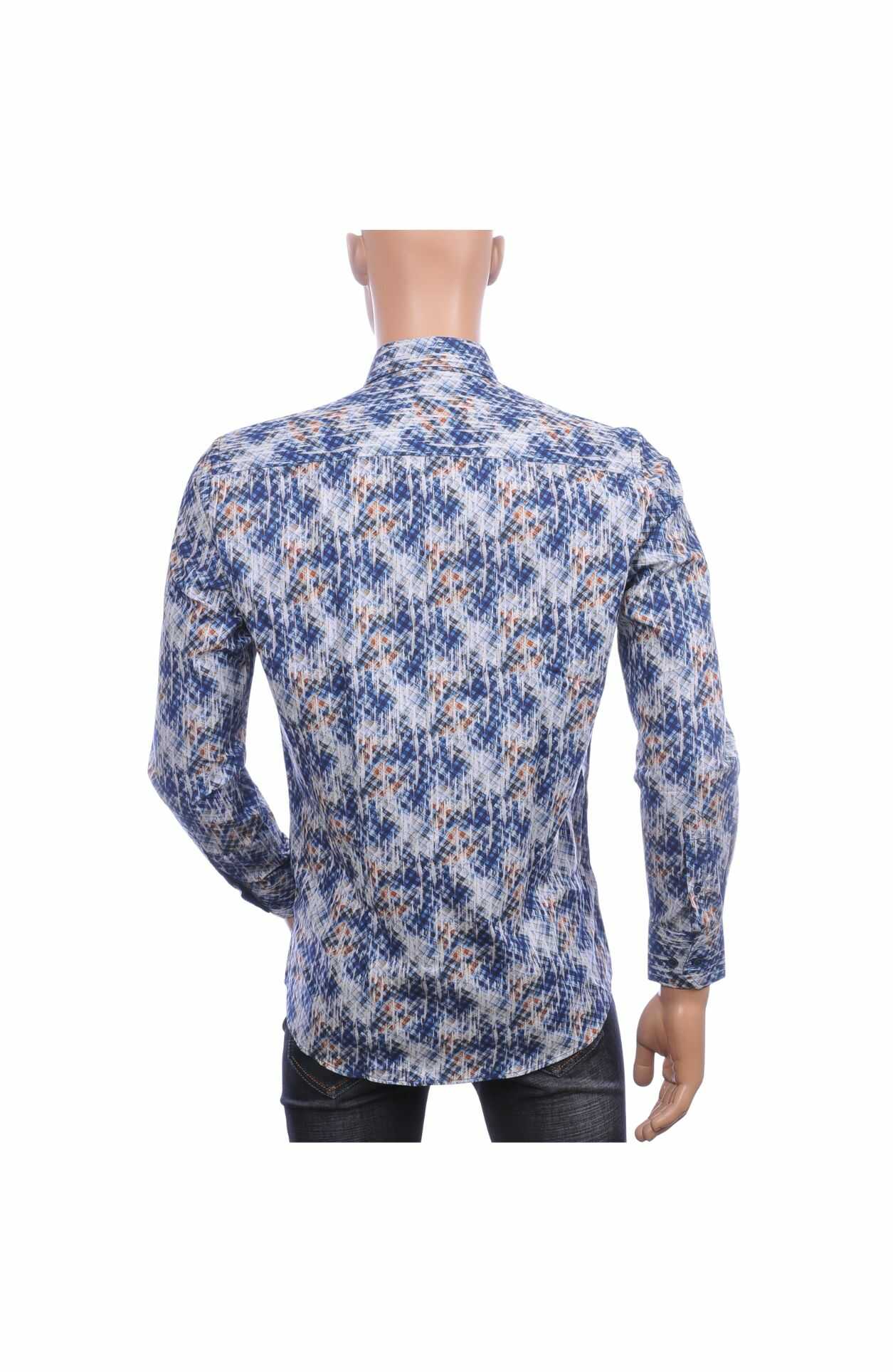 Corrino Italiaans Getailleerd Slim Fit Allover Blokjes Dessin Heren Overhemd – Navy