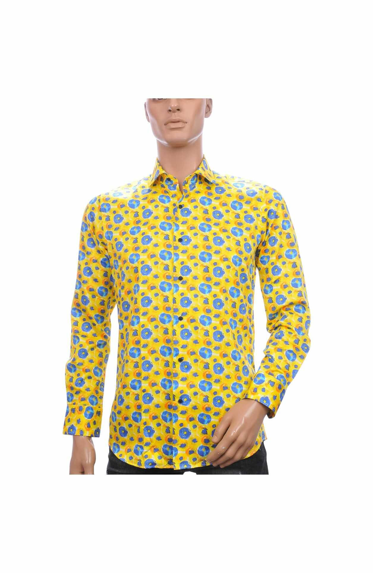 Corrino heren overhemd, slim fit bloemen overhemd heren, geel heren overhemd katoen, Italiaans heren overhemd, allover dessin overhemd, trendy heren overhemd, Corrino overhemd kopen, heren overhemd slim fit katoen, bloemen overhemd heren aanbieding, online overhemd bestellen