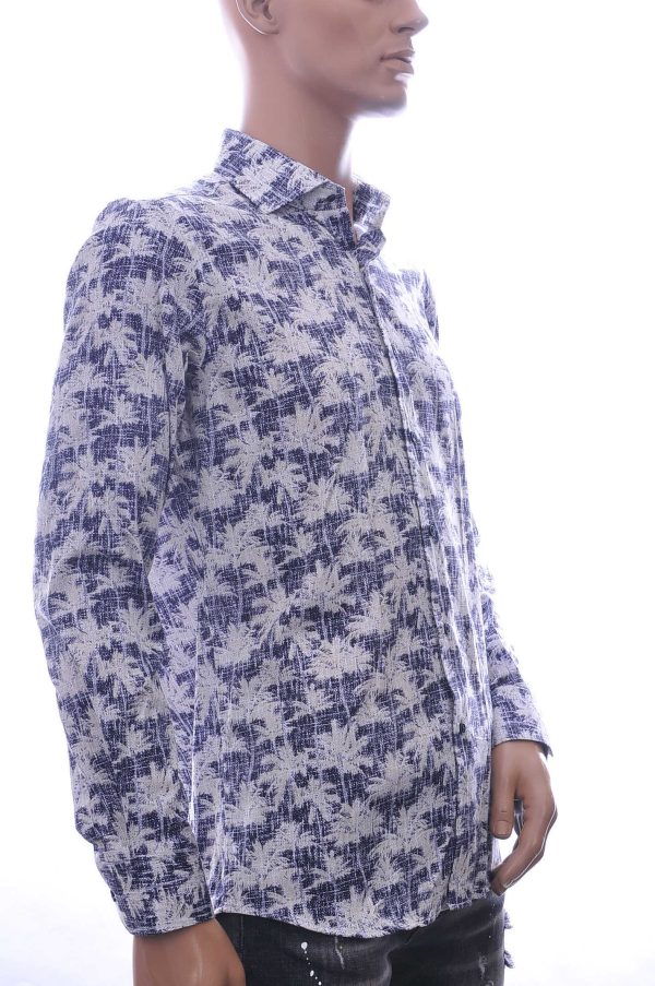 Corrino Trendy Modern Fit Heren Overhemd met Palmbomen Dessin – Wit