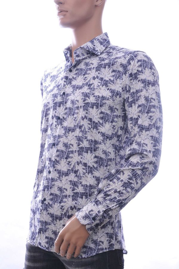 Corrino Trendy Modern Fit Heren Overhemd met Palmbomen Dessin – Wit