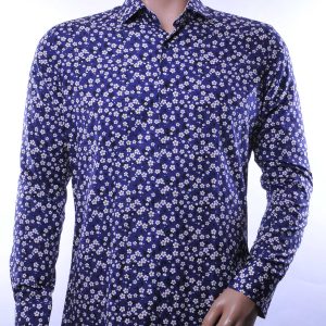 CORRINO Italiaanse slim fit allover bloemen dessin heren overhemd Navy