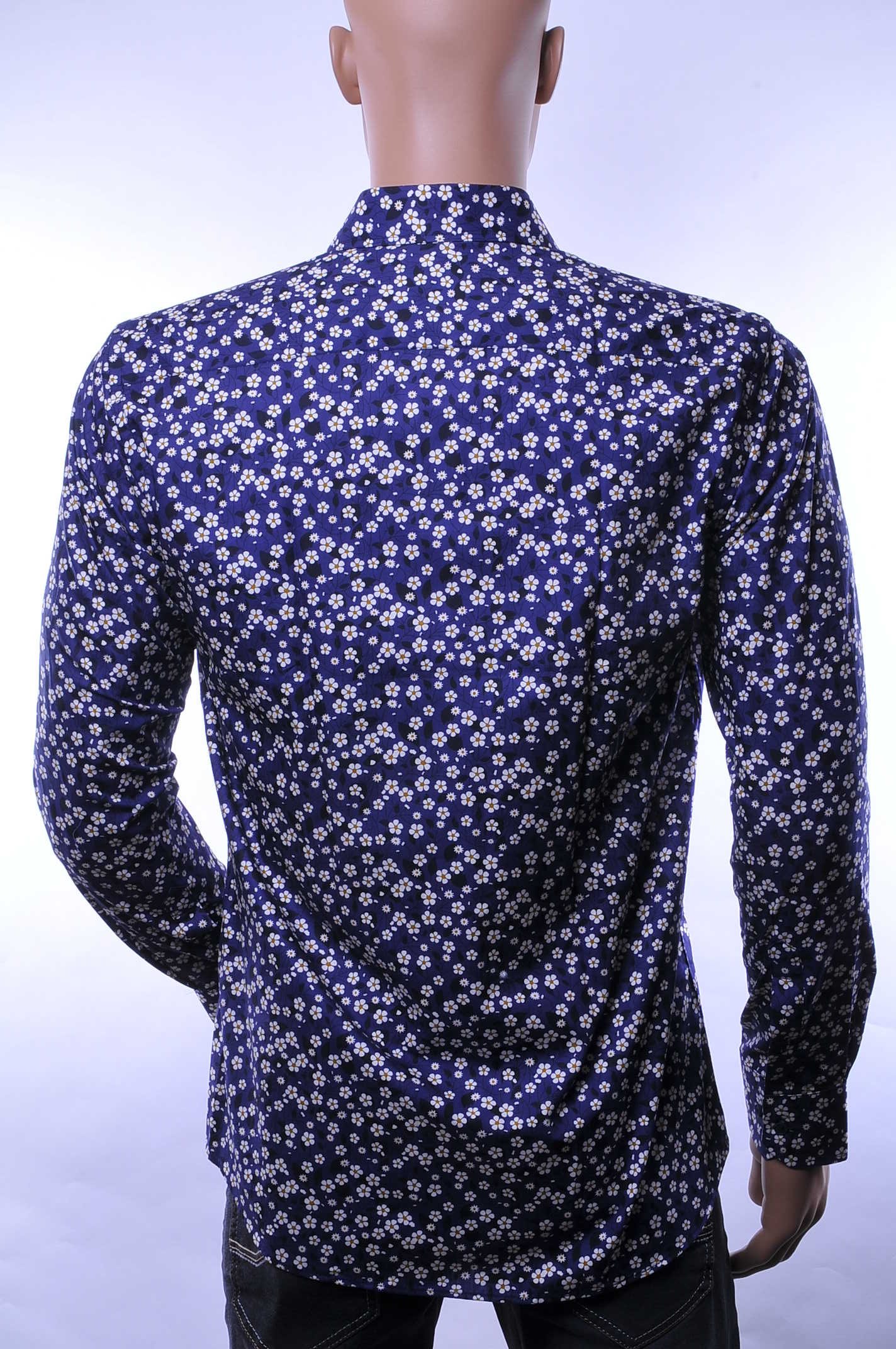 CORRINO Italiaanse slim fit allover bloemen dessin heren overhemd Navy