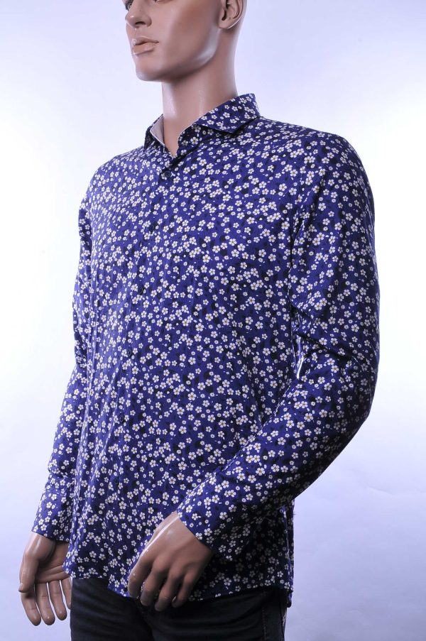 CORRINO Italiaanse slim fit allover bloemen dessin heren overhemd Navy