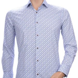 Corrino Trendy Slim Fit Heren Overhemd met Allover Blokjes Dessin - Wit