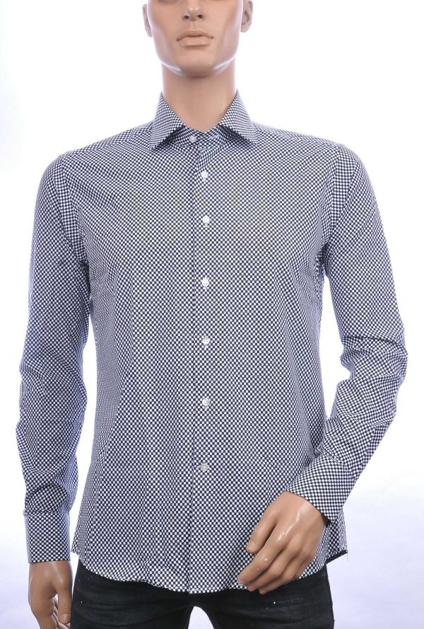 Corrino Italiaans getailleerd slim fit allover dessin heren overhemd Zwart