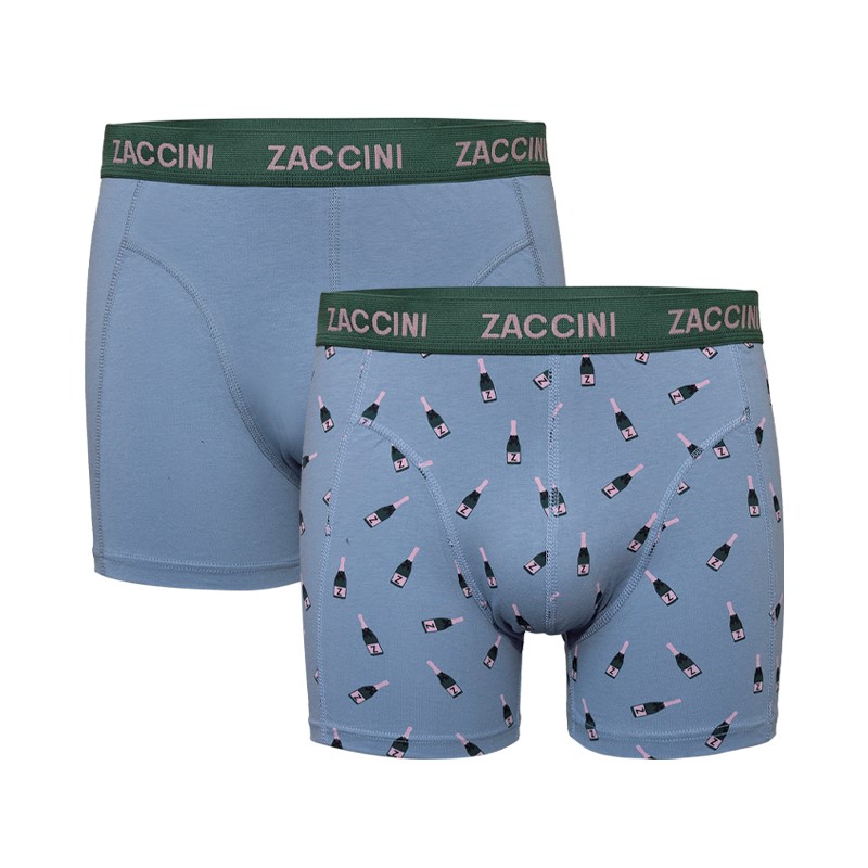 Zaccini 2-pack boxershorts perfect fit allover champagne fles print Blauw