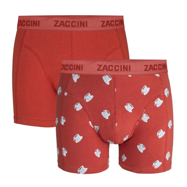 Zaccini 2-pack boxershorts perfect fit allover kopje koffie print Rood