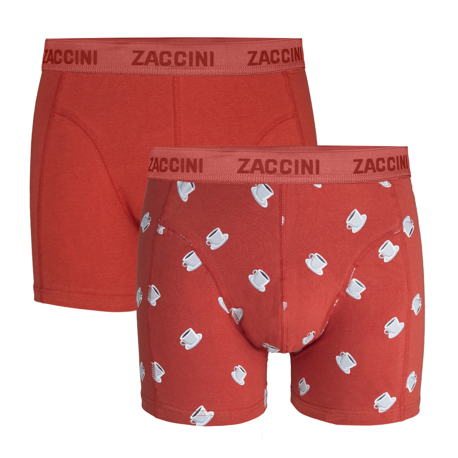 Zaccini 2 pack boxershorts perfect fit allover kopje koffie print Rood