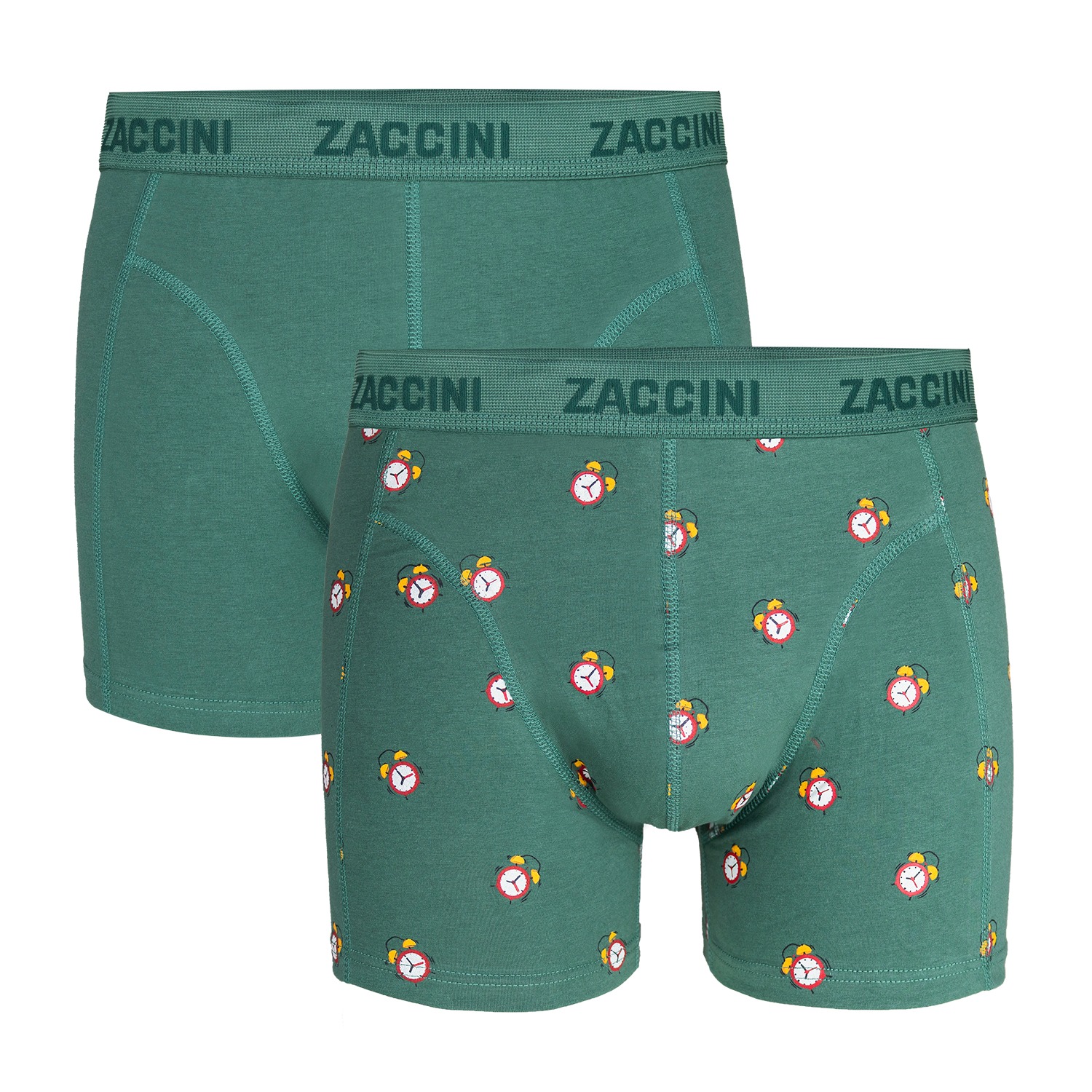 Zaccini 2 pack boxershorts perfect fit allover wekker print Khaki