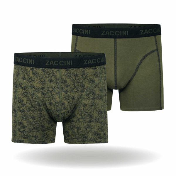 Zaccini Trendy 2-pack Perfect Fit Heren Boxershorts Allover Urban Blossom Olive Print - Khaki