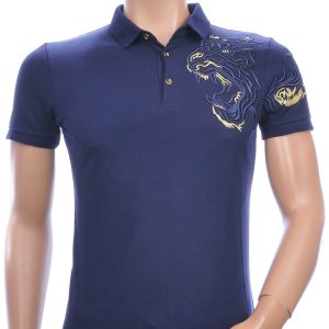 Les Designers Polo T-Shirt met geborduurde tijgerkop Navy