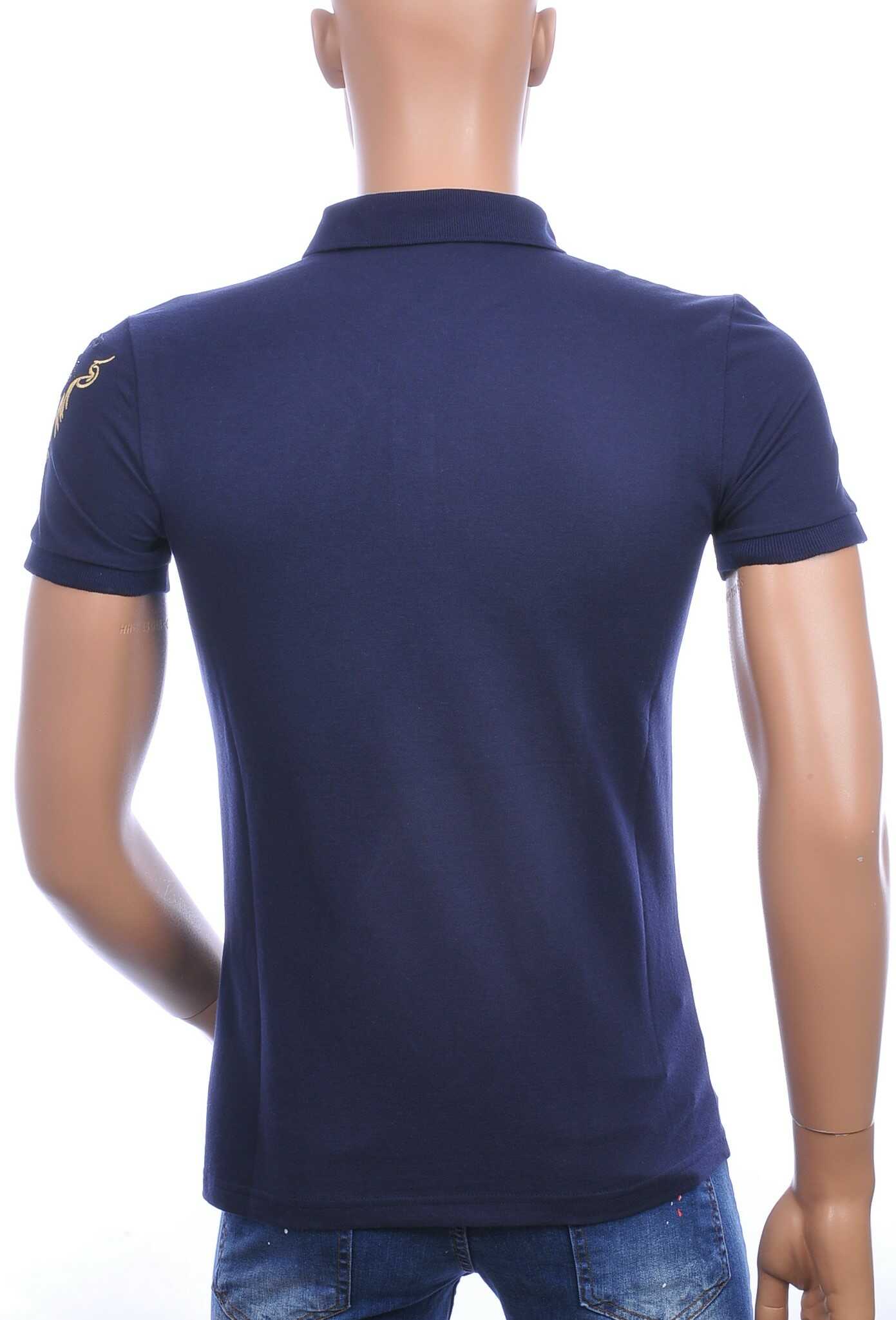 Les Designers Polo T-Shirt met geborduurde tijgerkop Navy
