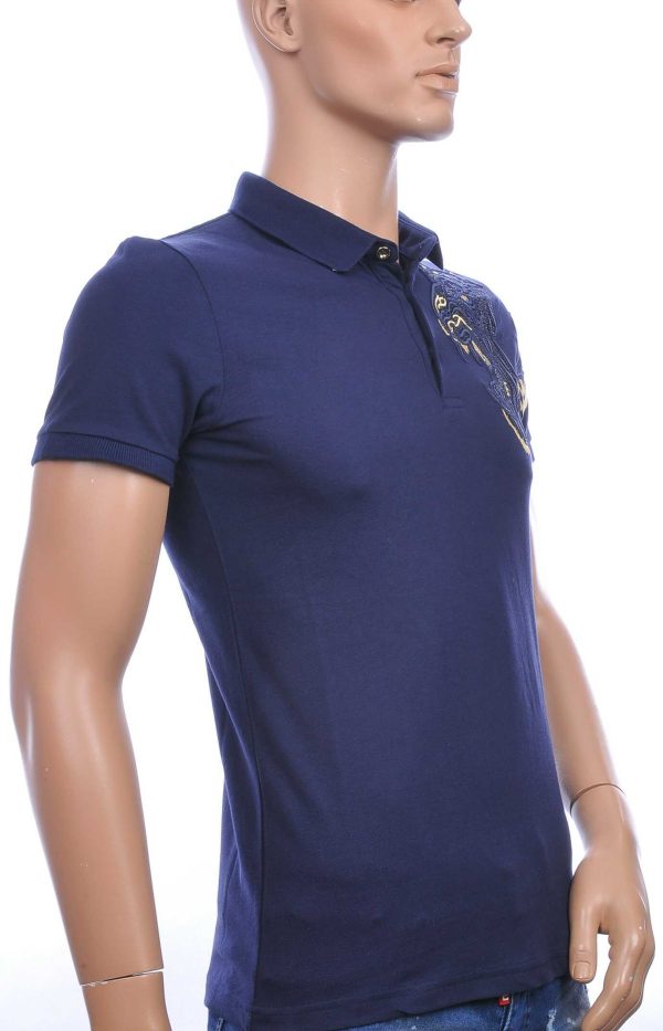 Les Designers Polo T-Shirt met geborduurde tijgerkop Navy