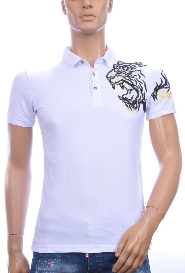Les Designers Polo T-Shirt met geborduurde tijgerkop Wit