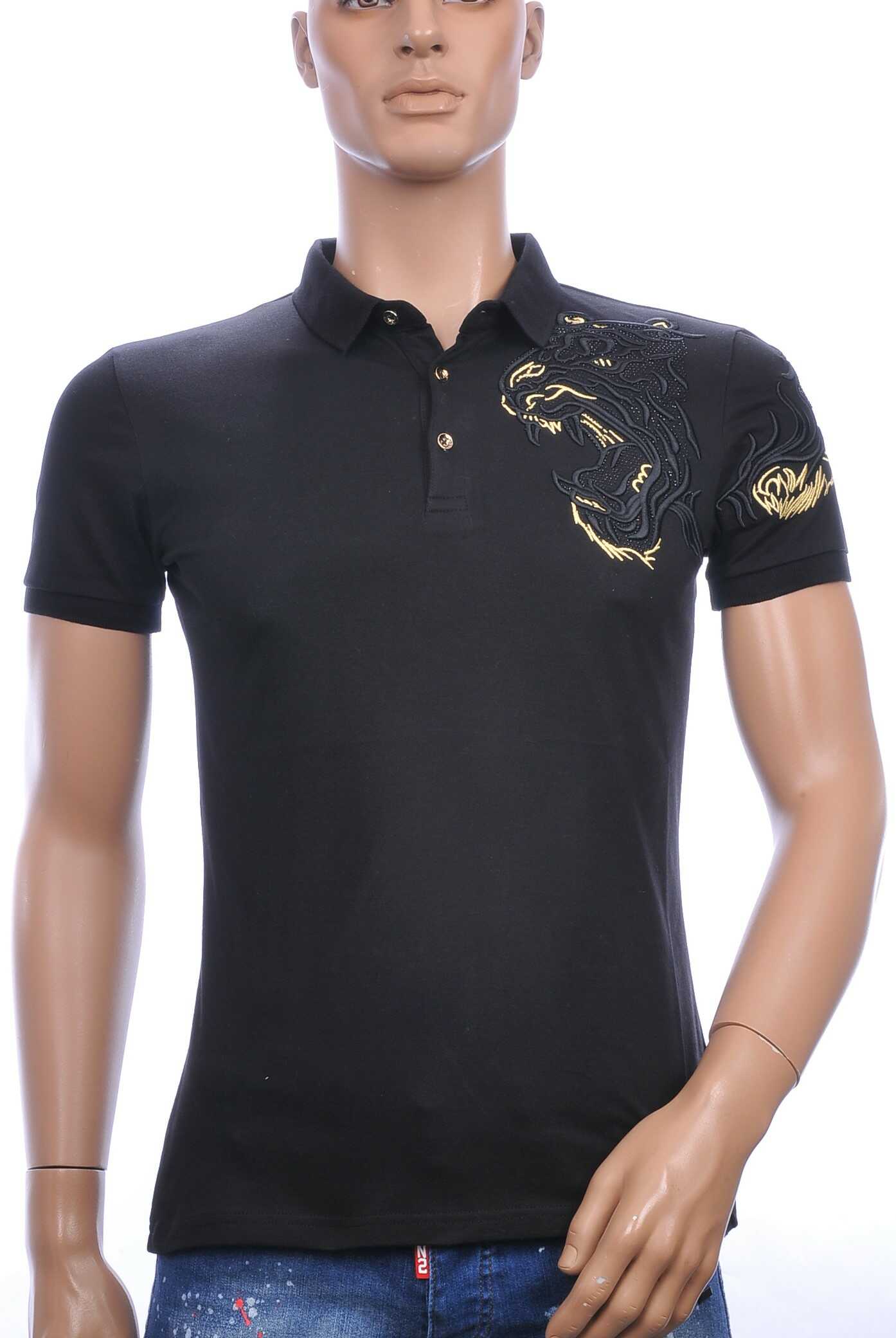 Les Designers Polo T-Shirt met geborduurde tijgerkop Zwart